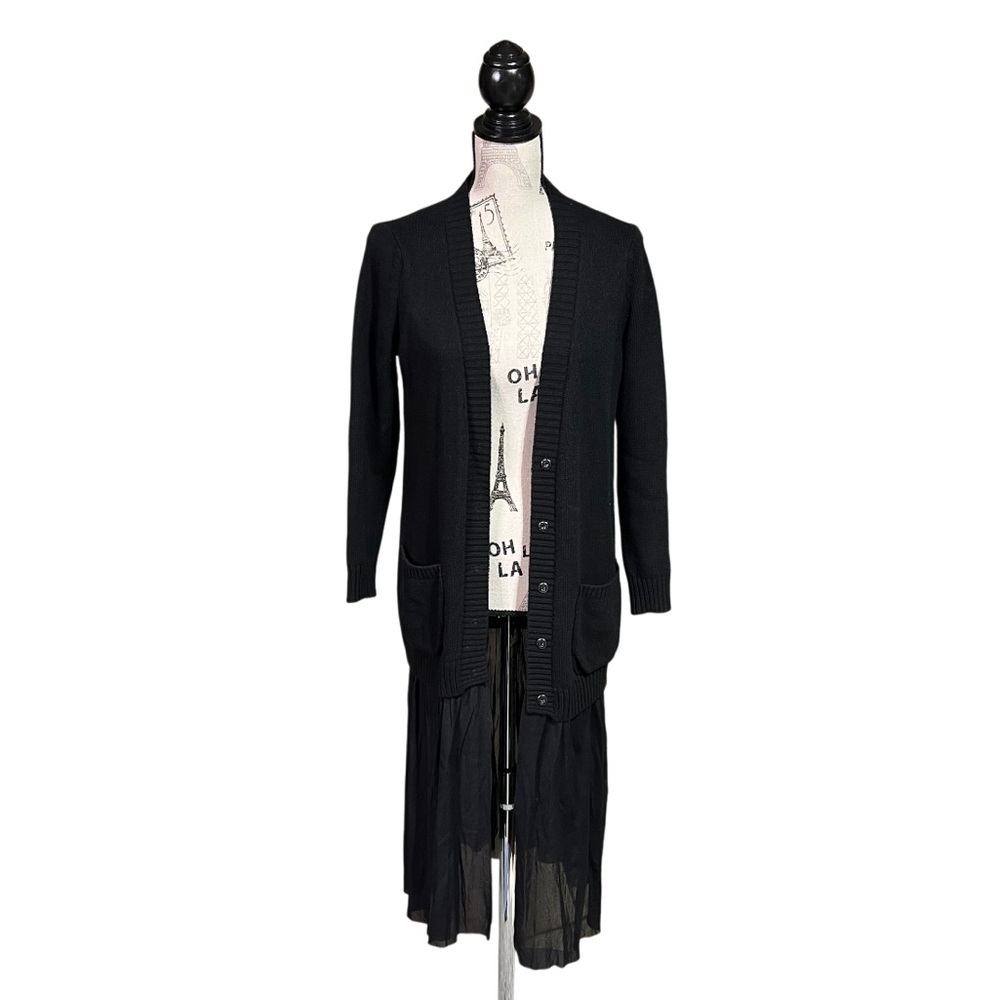 Niccolai Italian Wool Blend‎ Long Cardigan With Chiffon Trim